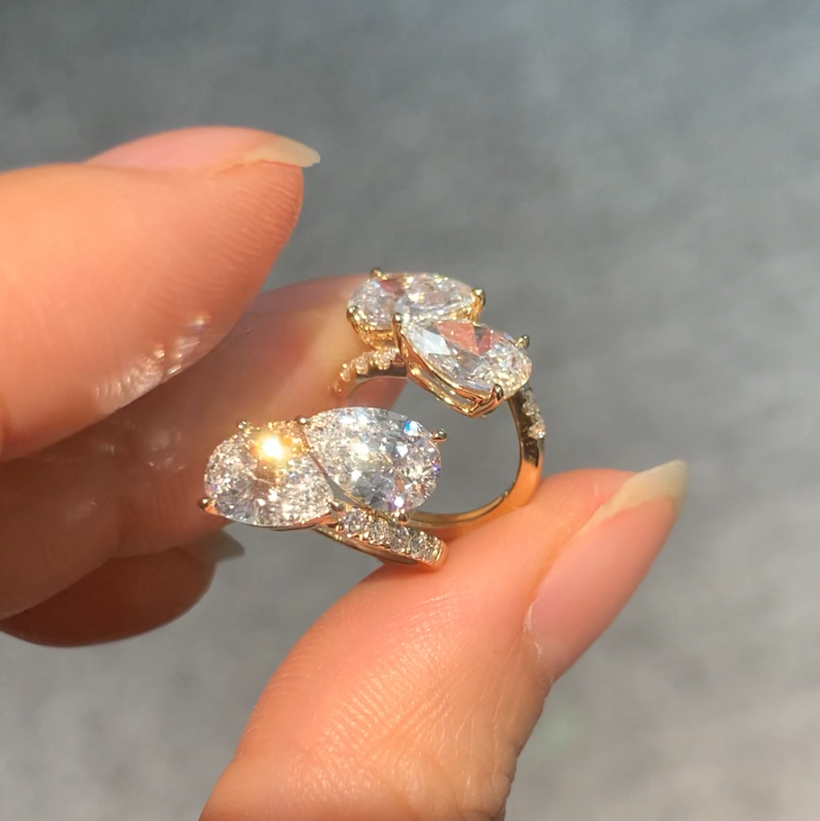 Double Pear Shape Lab Diamond Hoop Earrings with Half Pavé