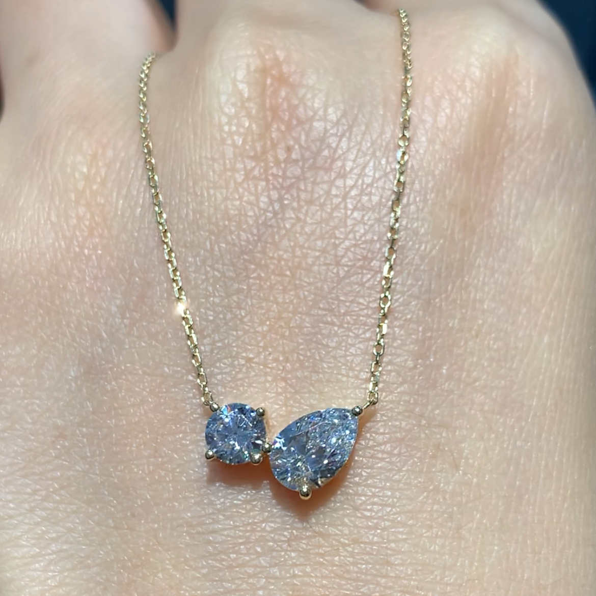 Duo Lab Diamond Necklace: Two Stones in Solid Gold