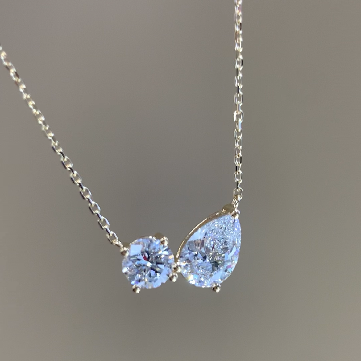 Duo Lab Diamond Necklace: Two Stones in Solid Gold