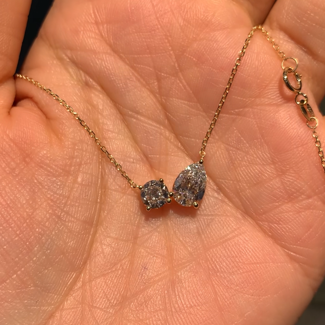 Duo Lab Diamond Necklace: Two Stones in Solid Gold