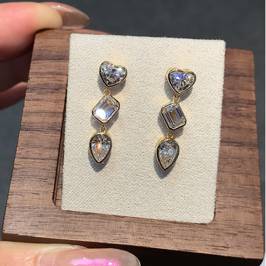 Modern Geometric Drop Earrings: Mixed-Cut Diamonds in Sleek Bezel